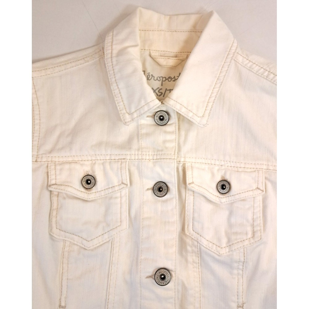AEROPOSTALE White Denim Jean Jacket Womens XS Preppy Cleangirl Minimalist 90s - Picture 4 of 10